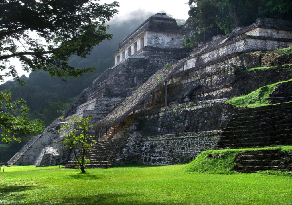 mayan temple ruins at Palenque in Mexico